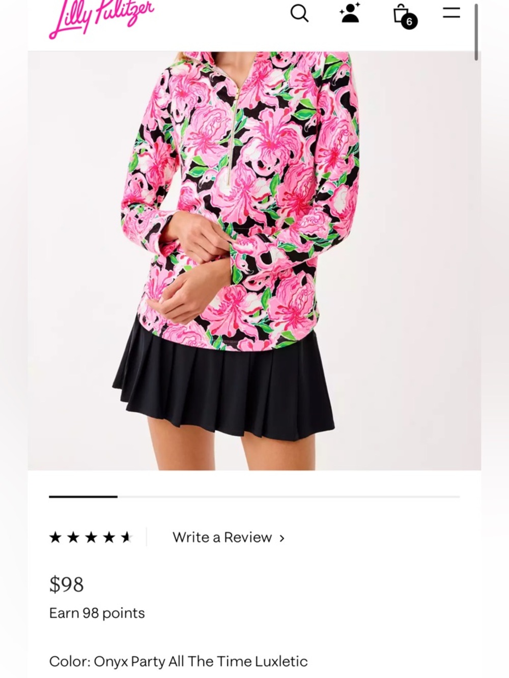 Lilly Pulitzer UPF 50+ Skipper Popover - Onyx Party All The Time Luxletic - Picture 9 of 9